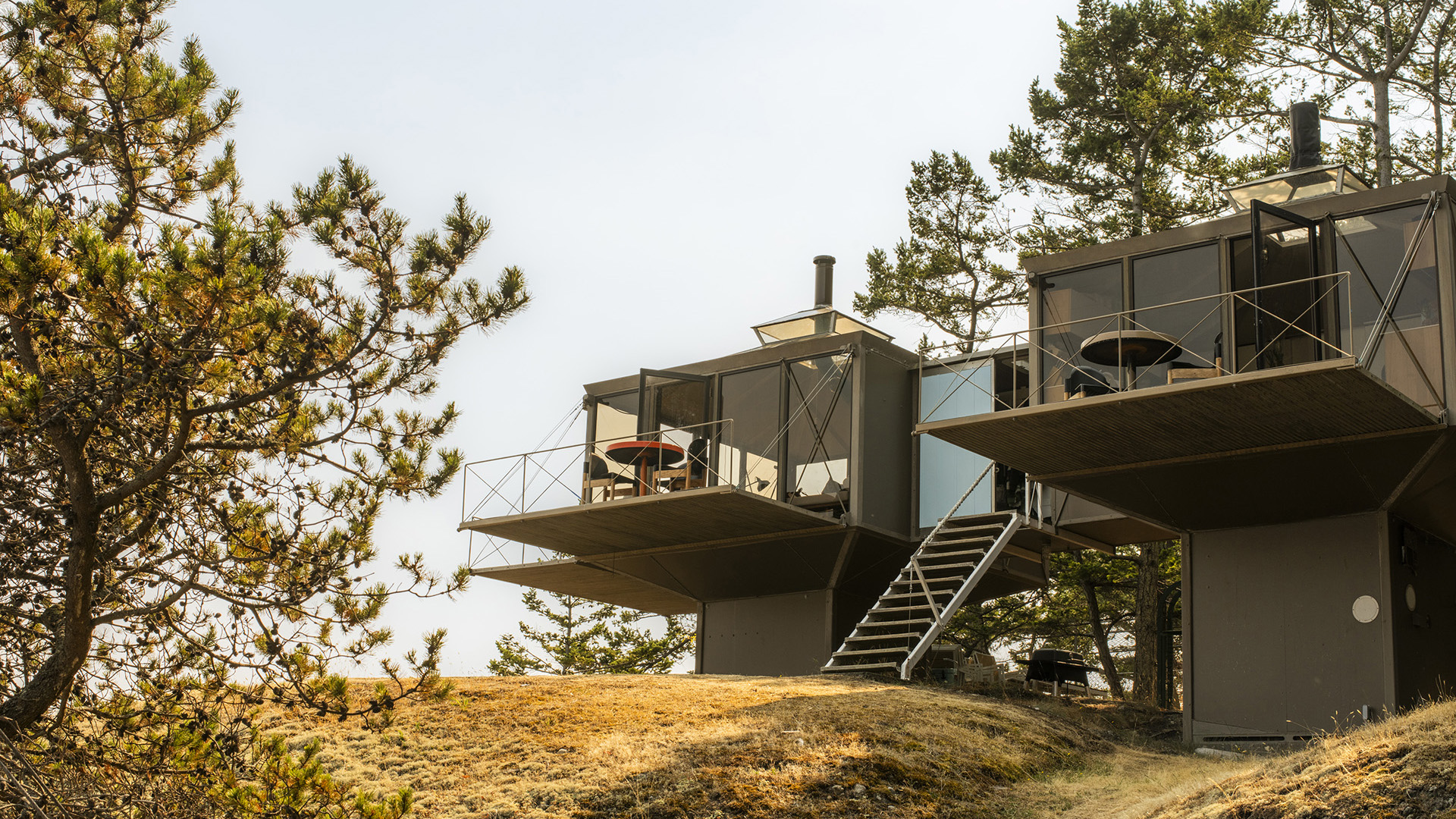 photograph of the elevated cabins overlooking the Salish Sea on the San Juan Islands!
